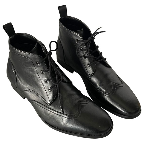 Call It Spring Black Vegan Leather Wingtip Lace-Up Ankle Boots Men's 9.5 Shoes - Picture 1 of 14